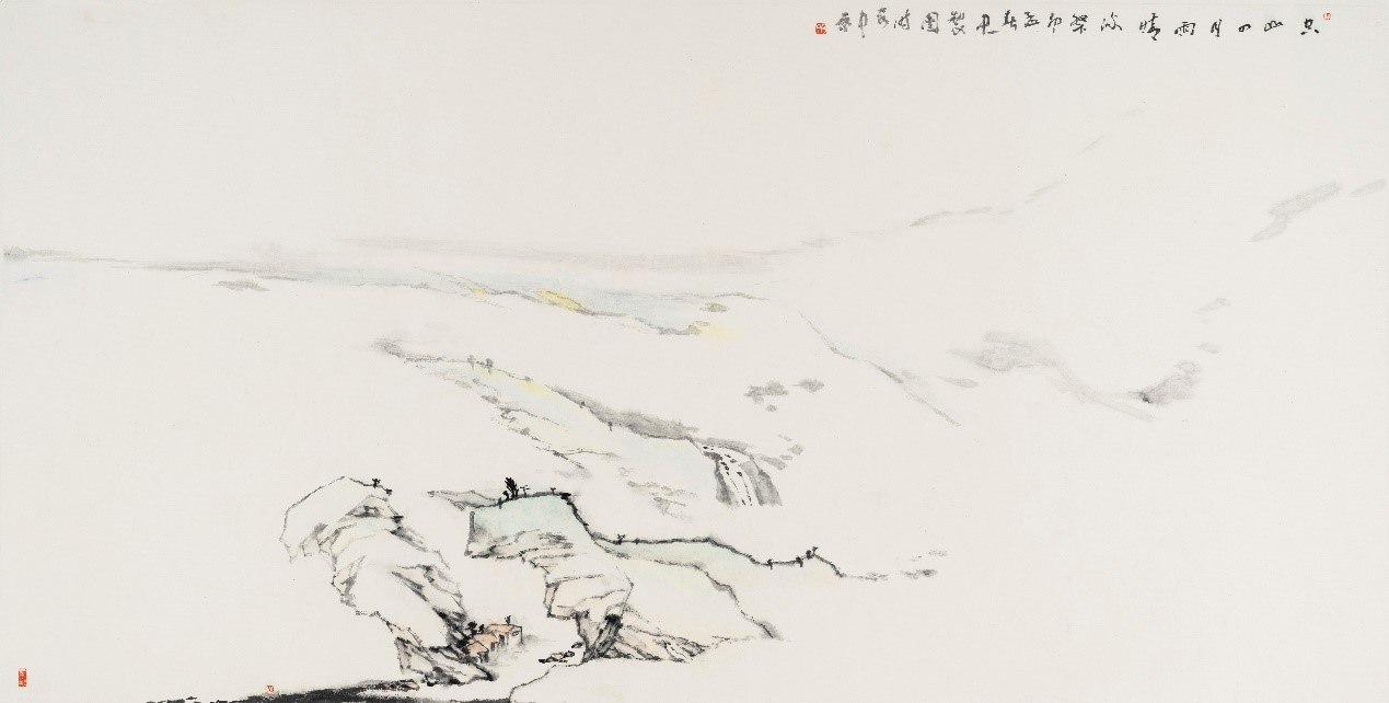 <h2>空山四月雨晴</h2><p>作者：丁中一</p><p>创作年代：2023年</p><p>规格：136cm×69cm</p><p>品类：纸本设色</p>